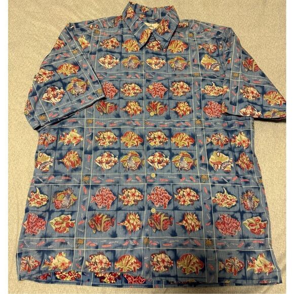Reyn Spooner Size Medium Miles Fish Plant Hawaiian Vintage Men - Picture 1 of 5